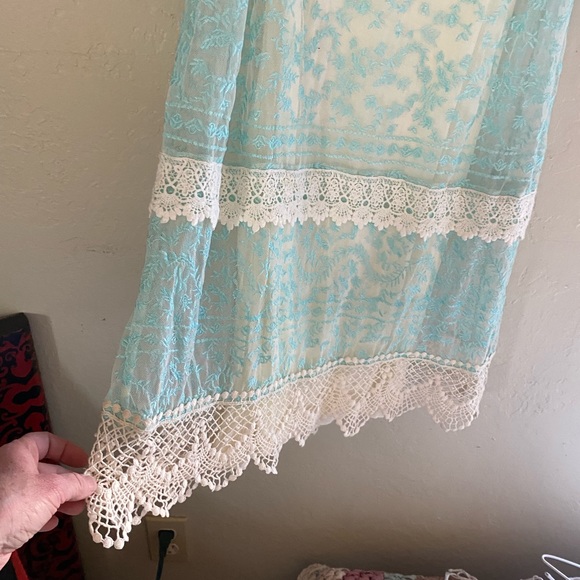 Gypsy 05 Crochet Lace Eyelet Beach Dress Tie Cold Shoulder - Picture 7 of 17